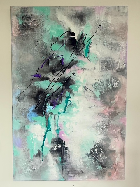 Aqua Script, 2025 — Acrylic and ink on canvas