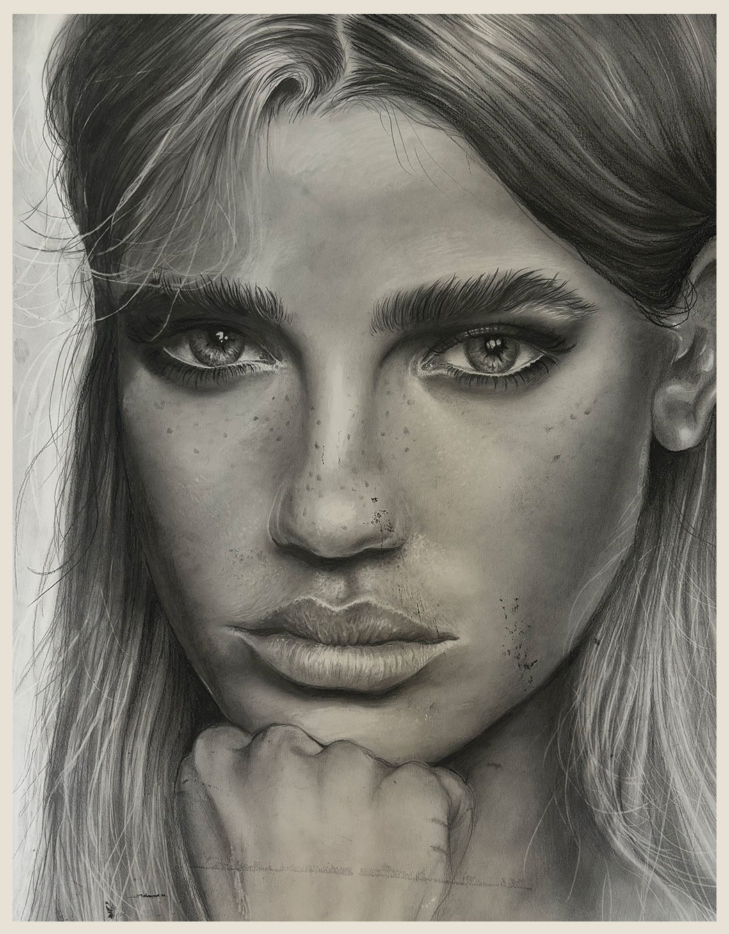 Freckles, 2024 — Charcoal and pencil on paper