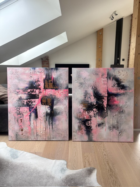 Dust (sold) & Rose (Diptych), 2026 — Acrylic on canvas, two panels